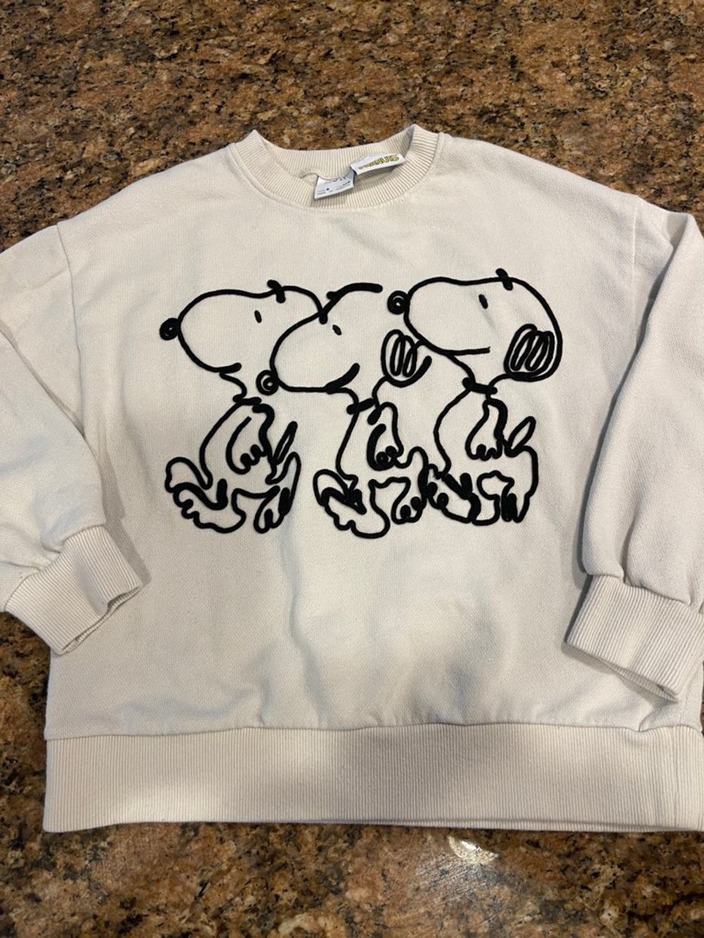 Zara Cream Sweatshirt with Black Snoopy Trio Graphic